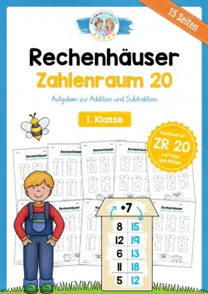 Rechenhäuser im Zahlenraum 20 (15 Arbeitsblätter)