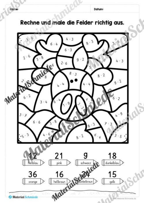 8 Rechenmalblätter: Kleines 1x1 (Vorschau 01)