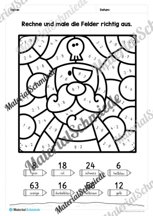 8 Rechenmalblätter: Kleines 1x1 (Vorschau 02)