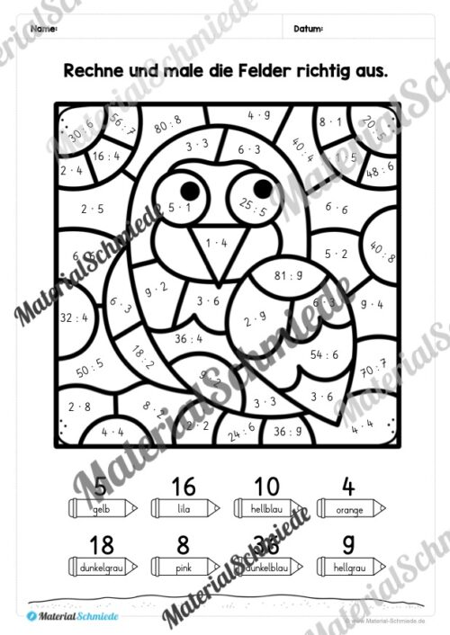 8 Rechenmalblätter: Kleines 1x1 (Vorschau 06)