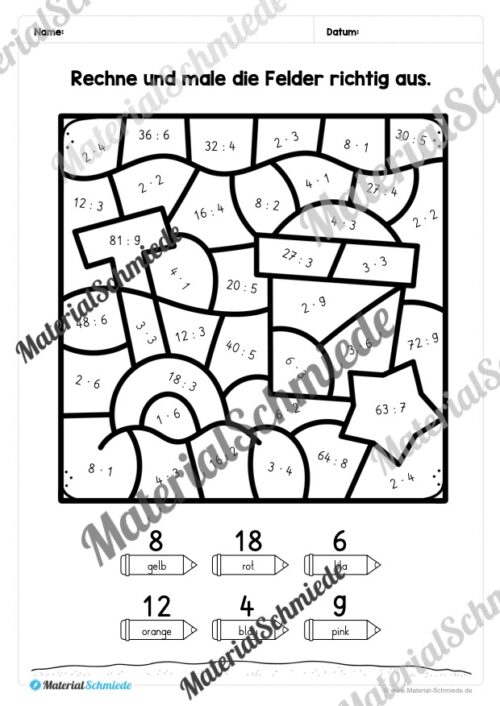 8 Rechenmalblätter: Kleines 1x1 (Vorschau 07)