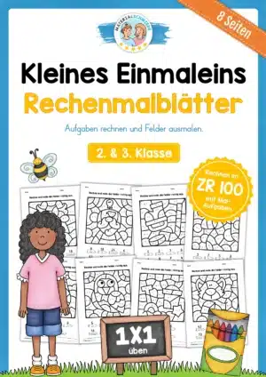 8 Rechenmalblätter: Kleines 1x1 (2. & 3. Klasse)