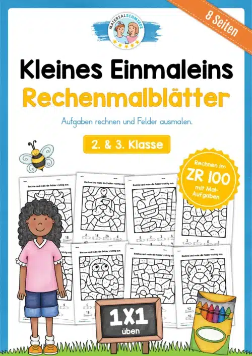 8 Rechenmalblätter: Kleines 1x1 (2. & 3. Klasse)