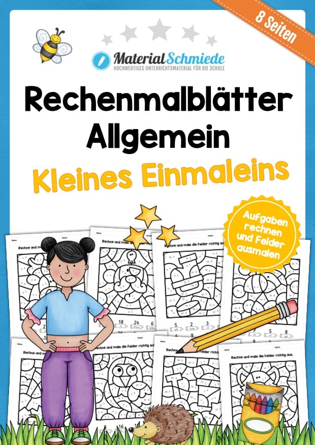 8 Rechenmalblätter: Kleines 1×1