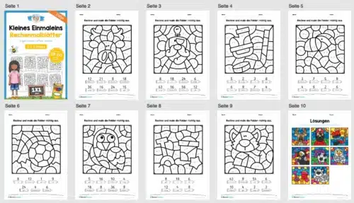8 Rechenmalblätter: Kleines 1x1 (2. & 3. Klasse) - Überblick