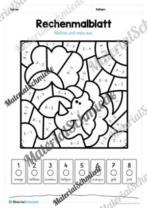8 Rechenmalblätter Subtraktion im Zahlenraum bis 10 (Vorschau 07)