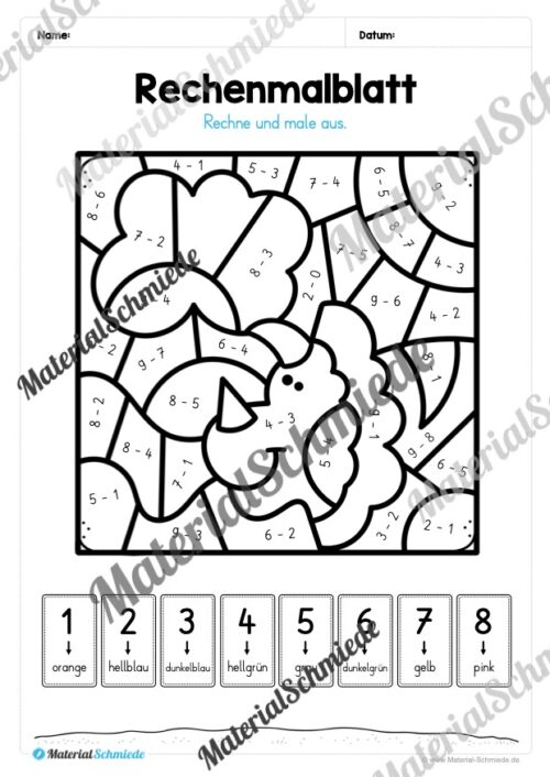 8 Rechenmalblätter Subtraktion im Zahlenraum bis 10 (Vorschau 11)