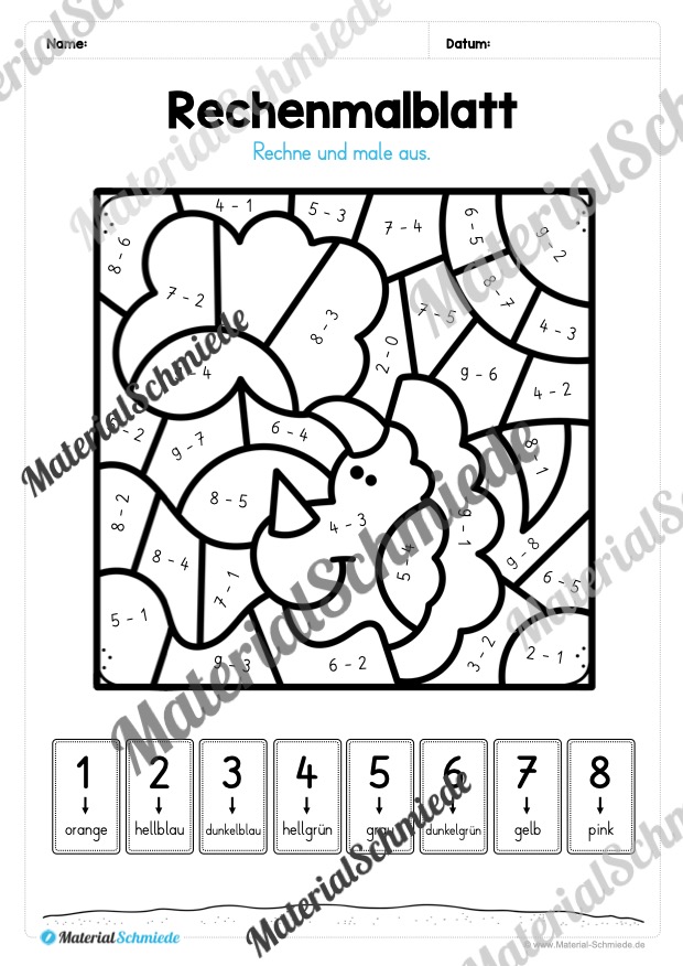 8 Rechenmalblätter Subtraktion im Zahlenraum bis 10 (Vorschau 11)