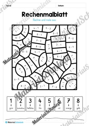 8 Rechenmalblätter Subtraktion im Zahlenraum bis 10 (Vorschau 12)