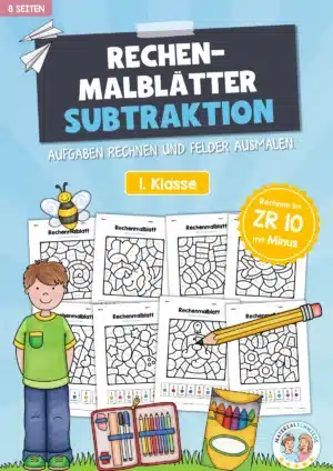 8 Rechenmalblätter im Zahlenraum 10 (Subtraktion)