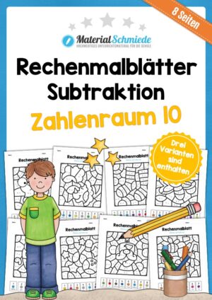 8 Rechenmalblätter Subtraktion im Zahlenraum bis 10