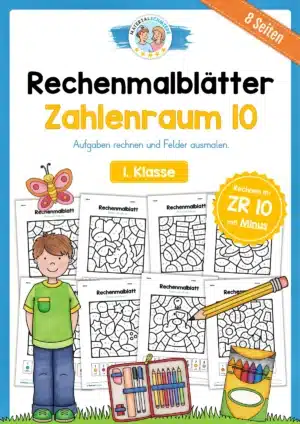 8 Rechenmalblätter im Zahlenraum 10 (Subtraktion)