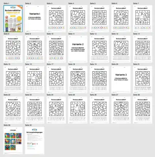 8 Rechenmalblätter im Zahlenraum 10 (Subtraktion) - Überblick