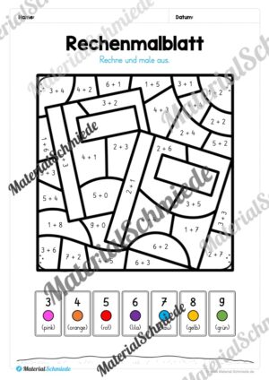 8 Rechenmalblätter Addition im Zahlenraum bis 10 (Vorschau 02)