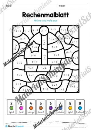 8 Rechenmalblätter Addition im Zahlenraum bis 10 (Vorschau 03)