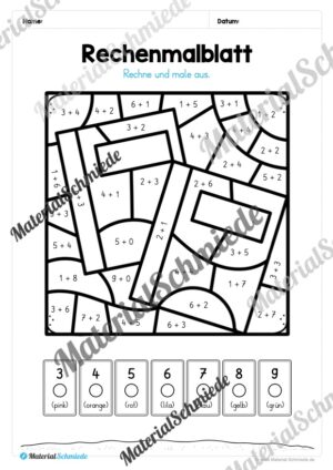 8 Rechenmalblätter Addition im Zahlenraum bis 10 (Vorschau 06)