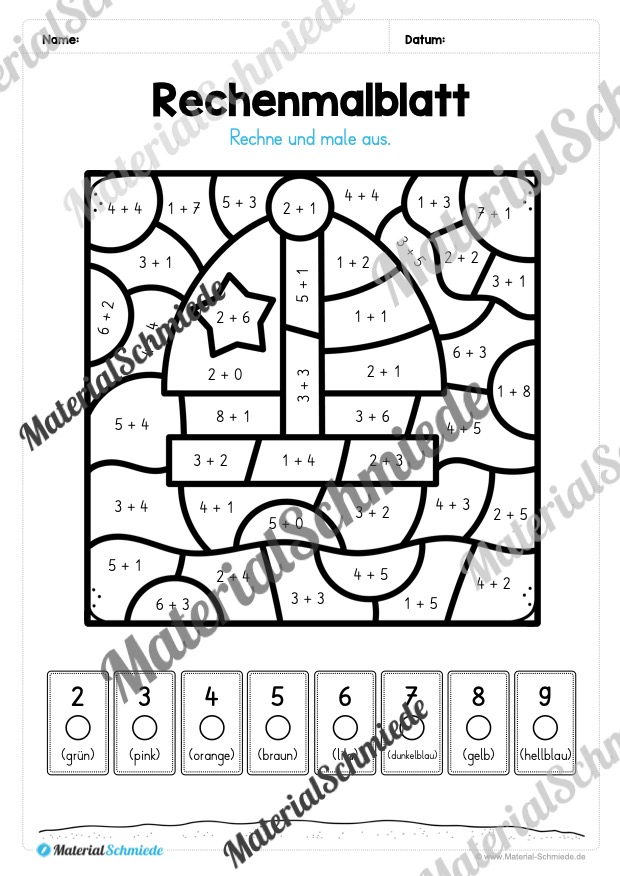 8 Rechenmalblätter Addition im Zahlenraum bis 10 (Vorschau 07)