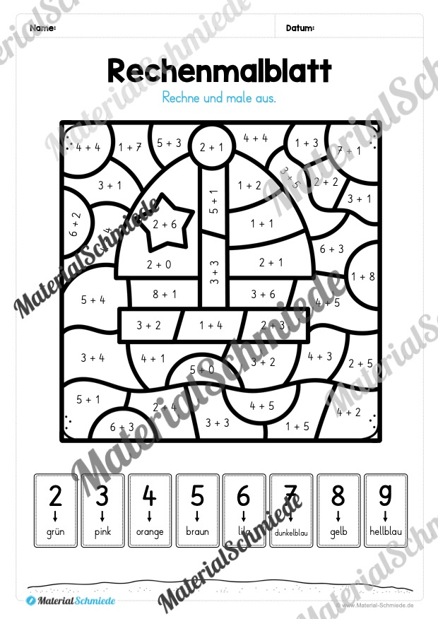 8 Rechenmalblätter Addition im Zahlenraum bis 10 (Vorschau 11)