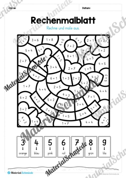 8 Rechenmalblätter Addition im Zahlenraum bis 10 (Vorschau 12)