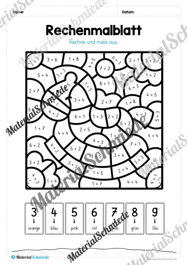 8 Rechenmalblätter Addition im Zahlenraum bis 10 (Vorschau 12)