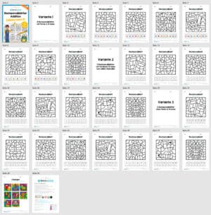 8 Rechenmalblätter Addition im Zahlenraum bis 10 (Überblick)
