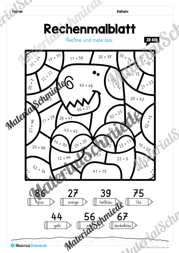 8 Rechenmalblätter im Zahlenraum bis 100 (Vorschau 01)
