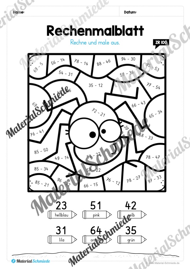 8 Rechenmalblätter im Zahlenraum bis 100 (Vorschau 03)