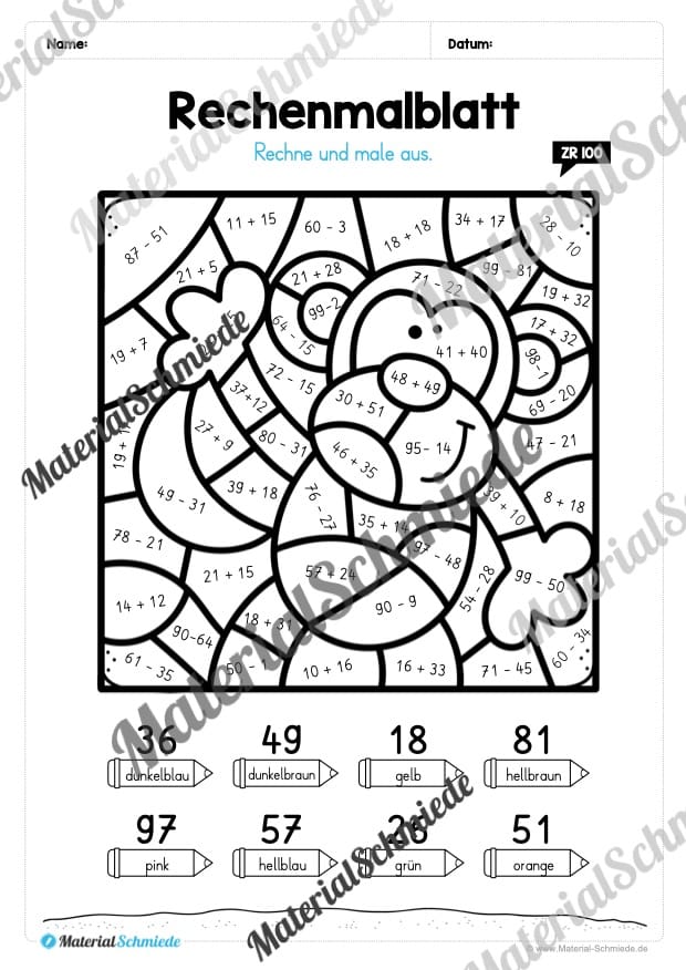 8 Rechenmalblätter im Zahlenraum bis 100 (Vorschau 06)