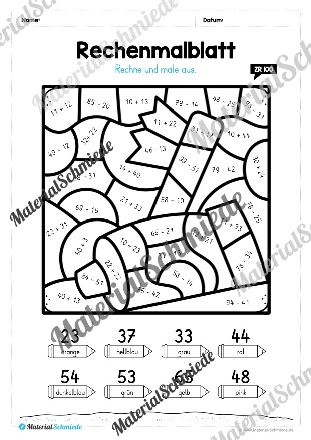 8 Rechenmalblätter im Zahlenraum bis 100 (Vorschau 07)