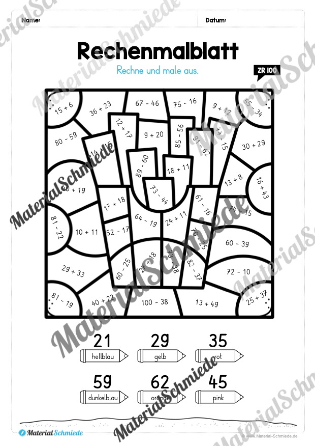 8 Rechenmalblätter im Zahlenraum bis 100 (Vorschau 08)