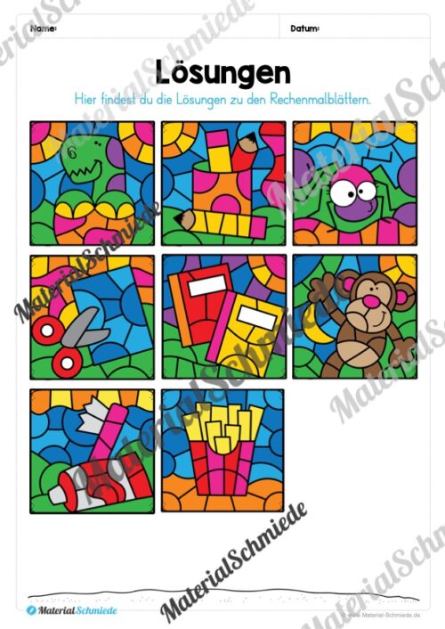 8 Rechenmalblätter im Zahlenraum bis 100 (Vorschau 09)