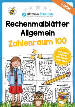 8 Rechenmalblätter im Zahlenraum bis 100