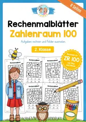 8 Rechenmalblätter: Zahlenraum 100