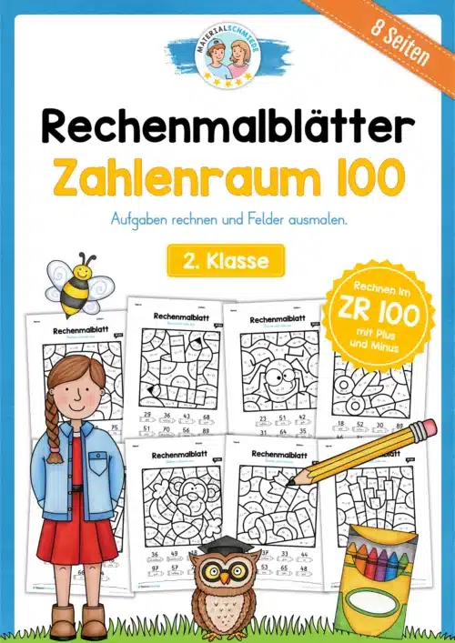 8 Rechenmalblätter: Zahlenraum 100