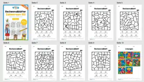 8 Rechenmalblätter: Zahlenraum 100 (Überblick)
