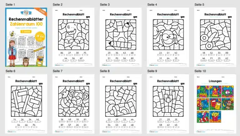 8 Rechenmalblätter: Zahlenraum 100 (Überblick)