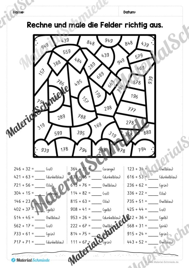 8 Rechenmalblätter im Zahlenraum bis 1.000 (Vorschau 02)