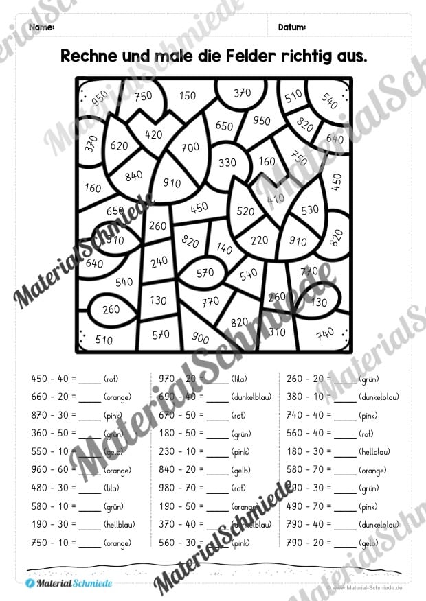 8 Rechenmalblätter im Zahlenraum bis 1.000 (Vorschau 03)