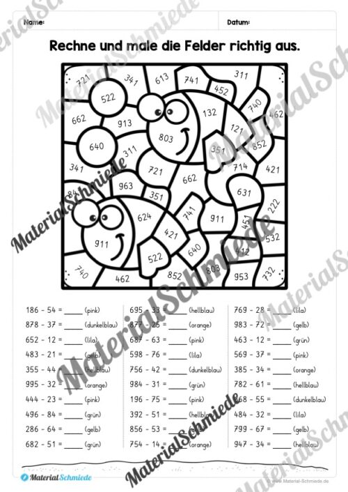 8 Rechenmalblätter im Zahlenraum bis 1.000 (Vorschau 04)