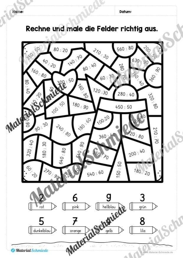 8 Rechenmalblätter im Zahlenraum bis 1.000 (Vorschau 08)