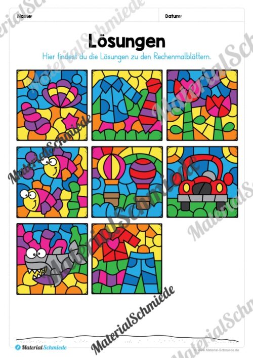 8 Rechenmalblätter im Zahlenraum bis 1.000 (Vorschau 09)
