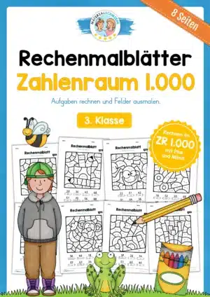8 Rechenmalblätter: Zahlenraum 1.000