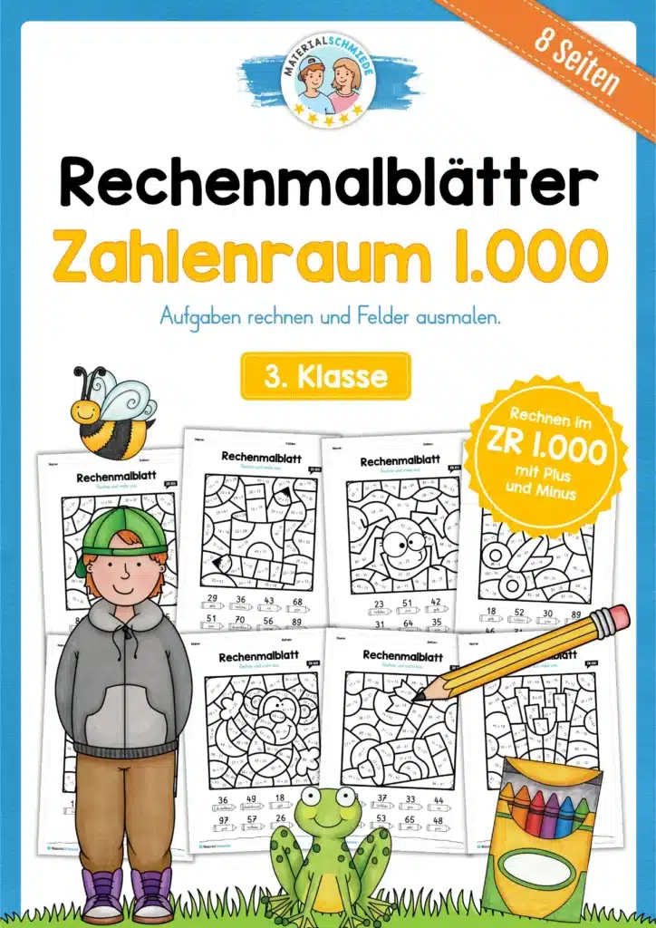 8 Rechenmalblätter: Zahlenraum 1.000