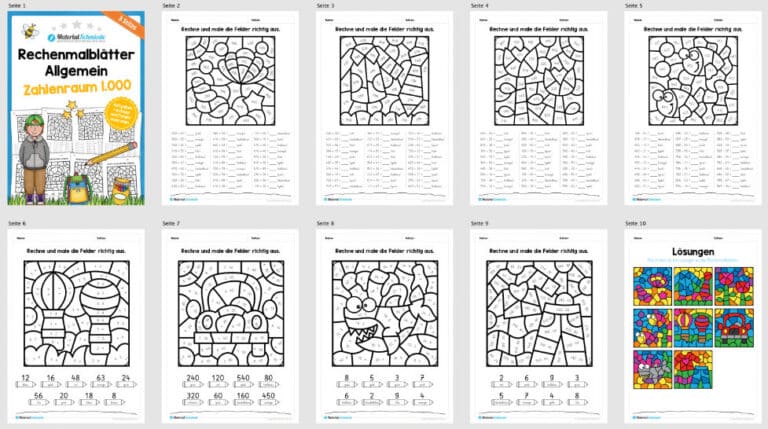 8 Rechenmalblätter im Zahlenraum bis 1.000 (Überblick)