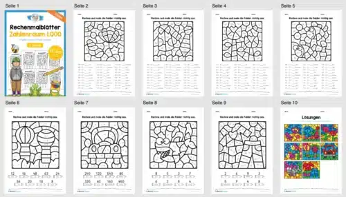 8 Rechenmalblätter: Zahlenraum 1.000 (Überblick)