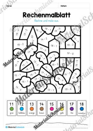 8 Rechenmalblätter Subtraktion im Zahlenraum bis 20 (Vorschau 02)