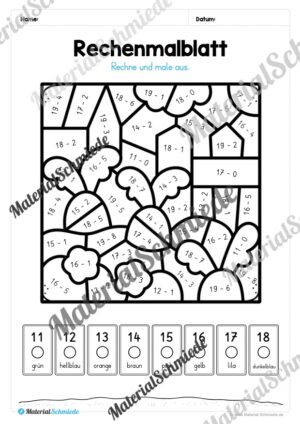 8 Rechenmalblätter Subtraktion im Zahlenraum bis 20 (Vorschau 06)