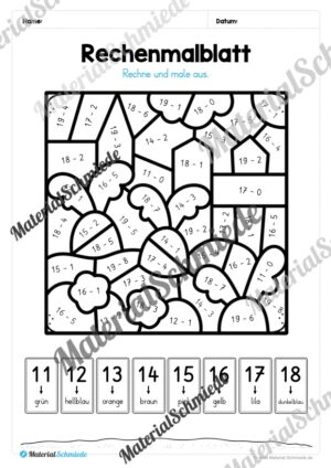 8 Rechenmalblätter Subtraktion im Zahlenraum bis 20 (Vorschau 10)