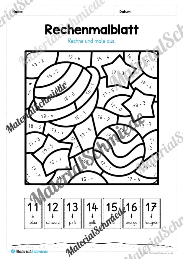8 Rechenmalblätter Subtraktion im Zahlenraum bis 20 (Vorschau 11)