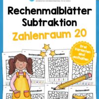 8 Rechenmalblätter Subtraktion im Zahlenraum bis 20
